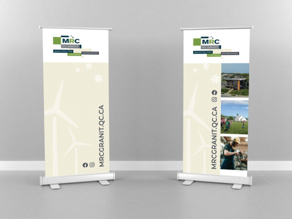 <span>Ajout d’un slogan, papeterie, bannière sur pied, pochette corporative, cahier de normes graphiques et ajustements page accueil web</span><i>→</i>